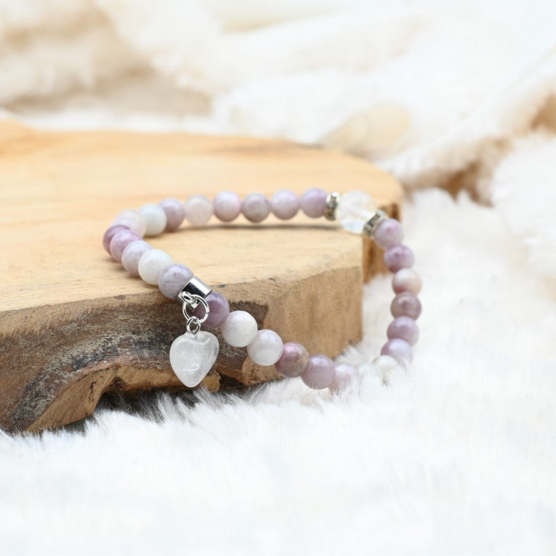 Bracelet "Éveil" en Lépidolite (Coeur en Quartz)