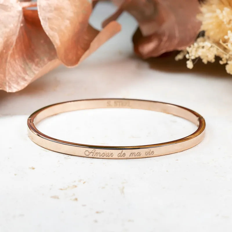 Bracelet "Amour de ma vie", fête des mères en acier inoxydable rose gold