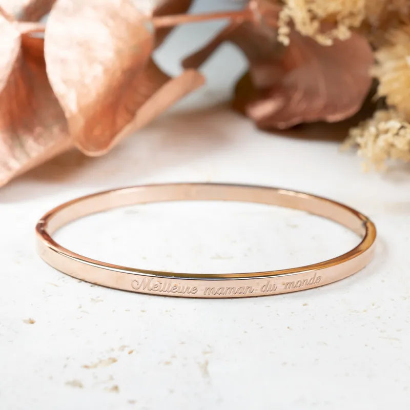 Bracelet "Meilleure maman du monde", fête des mères en acier inoxydable rose gold