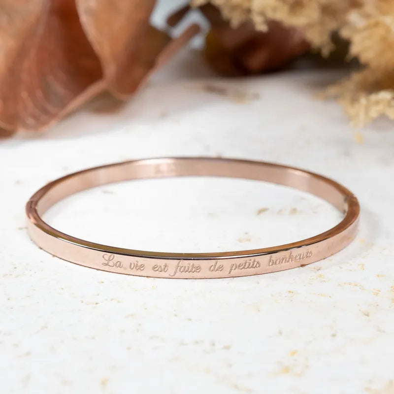 Bracelet "La vie est faite de petits bonheurs", fête des mères en acier inoxydable rose gold