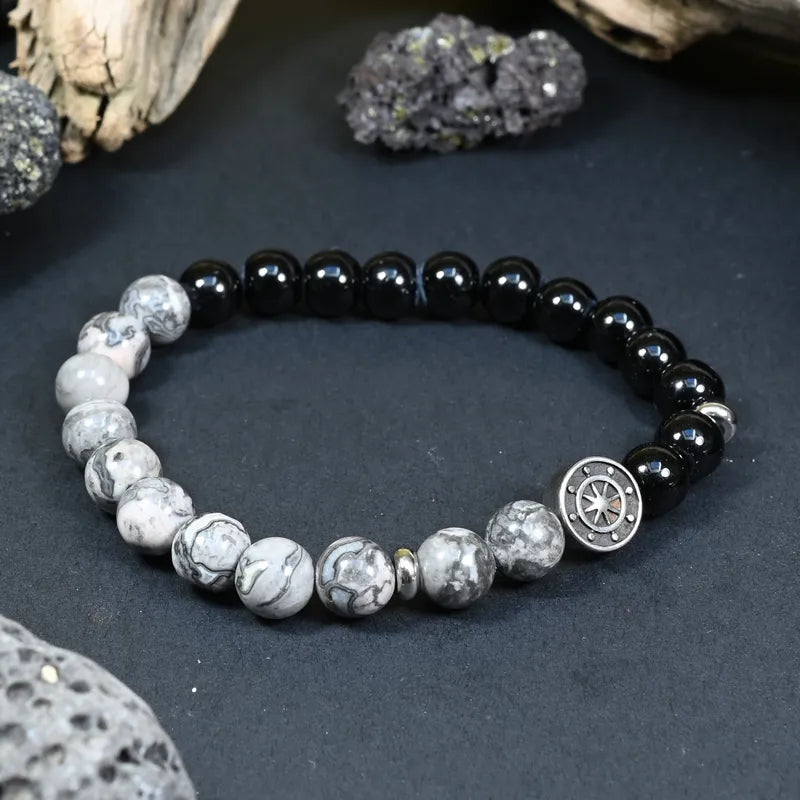 Bracelet Homme Onyx et Jaspe Gris - Maîtrise et Stabilité Marin