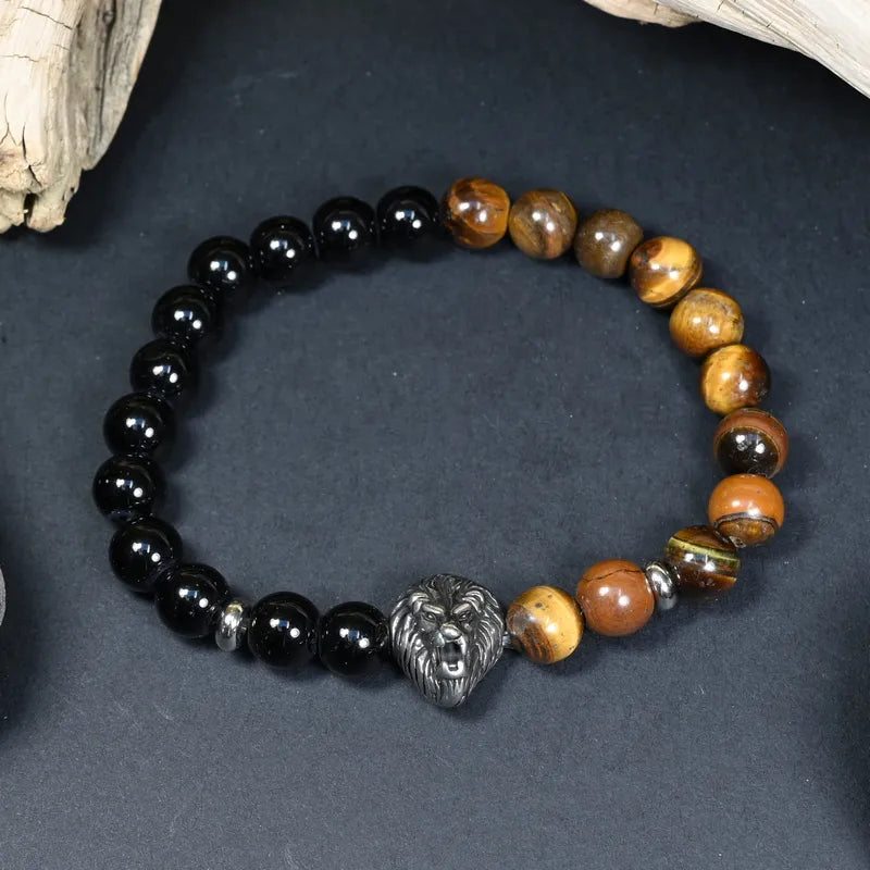 Bracelet Homme Onyx & Oeil de Tigre - Force, Confiance & Maîtrise Lion