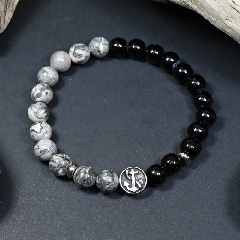 Bracelet Homme Onyx et Jaspe Gris - Maîtrise et Stabilité Marin