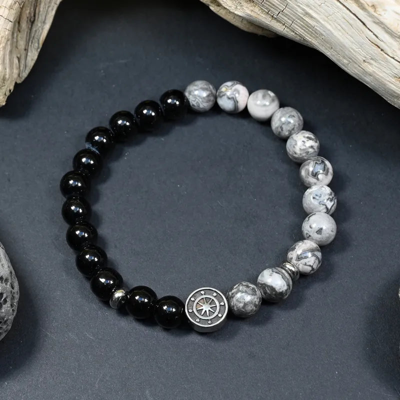 Bracelet Homme Onyx et Jaspe Gris - Maîtrise et Stabilité Marin