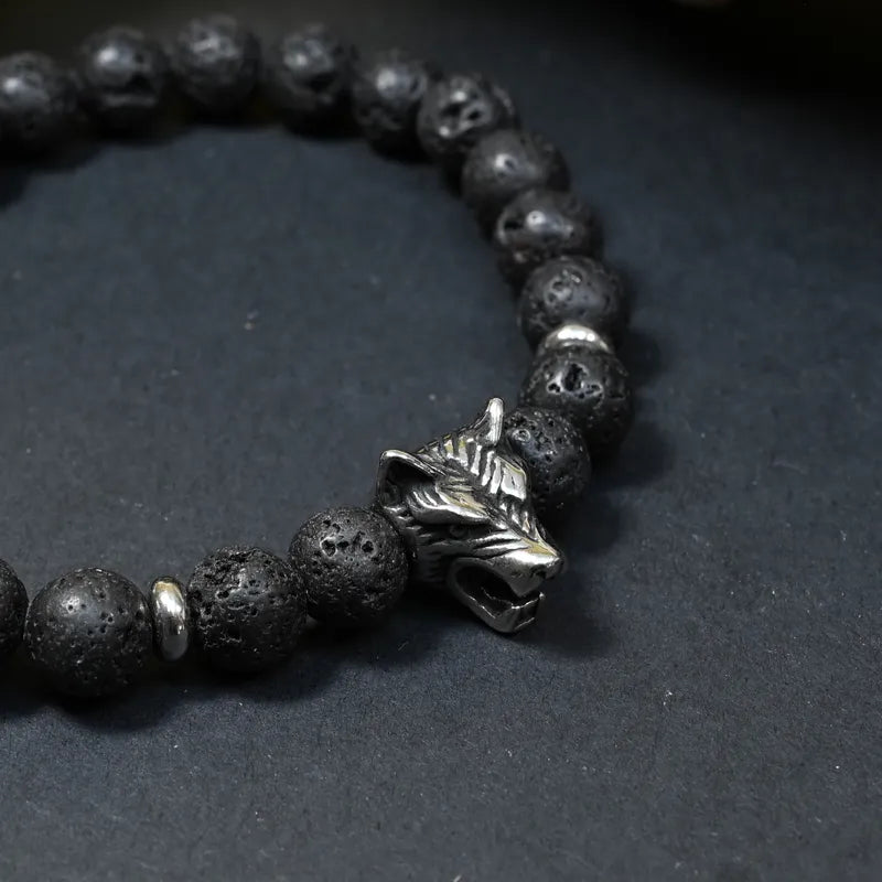 Bracelet Homme Pierre de Lave - Ancrage, Instinct & Force Loup