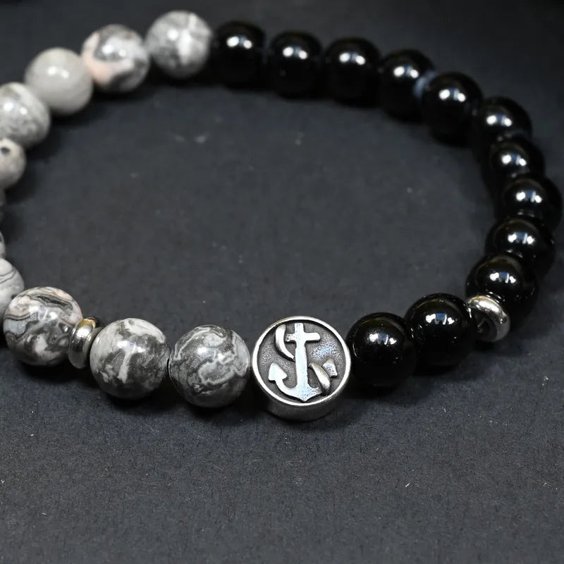 Bracelet Homme Onyx et Jaspe Gris - Maîtrise et Stabilité Marin