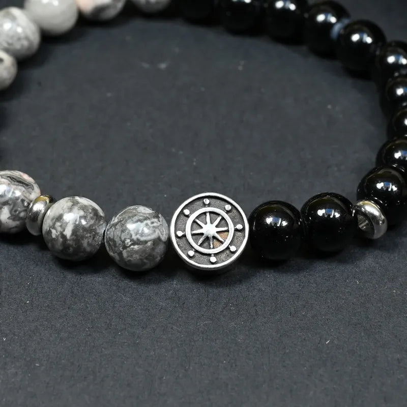 Bracelet Homme Onyx et Jaspe Gris - Maîtrise et Stabilité Marin