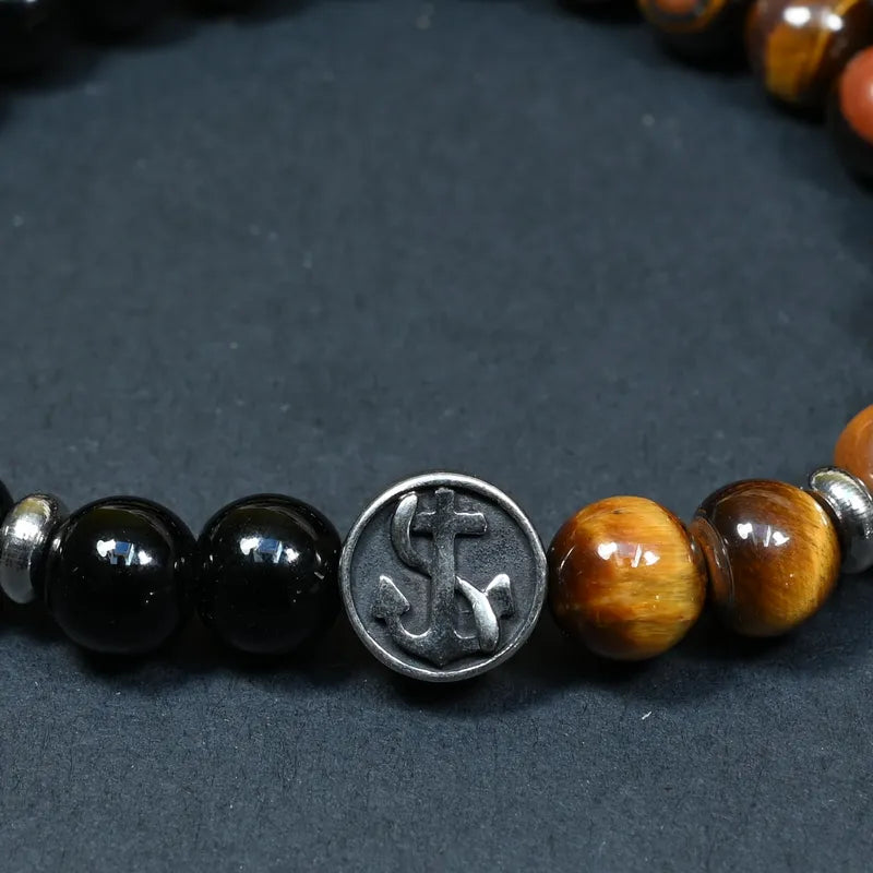 Bracelet Homme Onyx et Oeil de Tigre - Protection et Maîtrise Marin