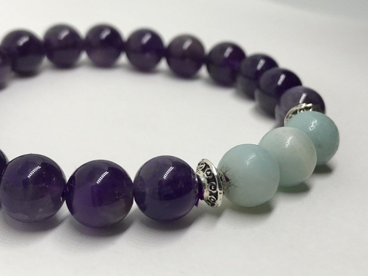 Bracelet "Apaisement & Sagesse" en Amazonite & Améthyste - Les Pierres du Bien-Être