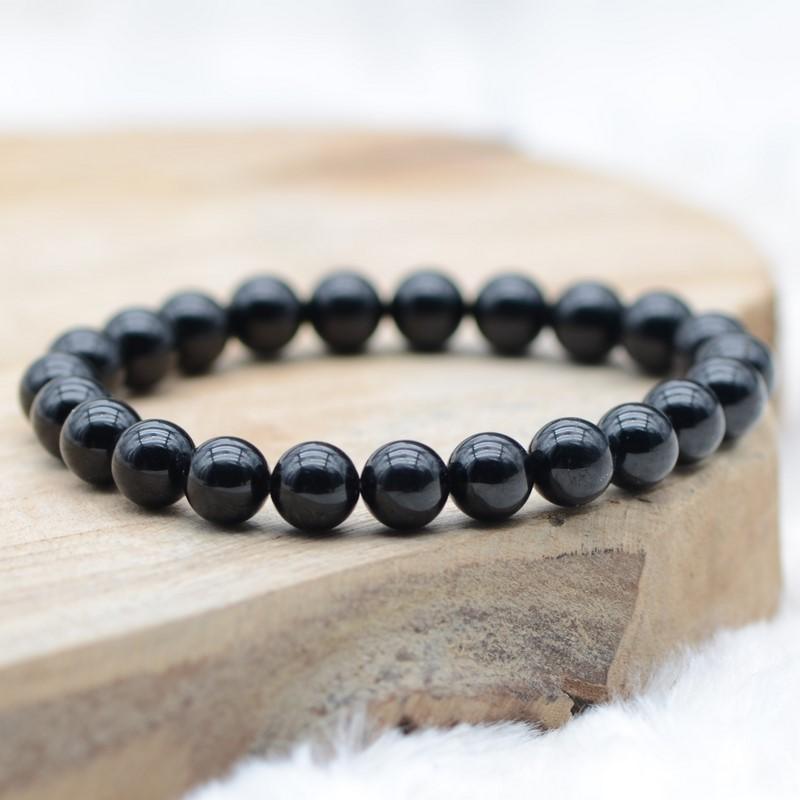 Bracelet Réglable En Agate Noire (onyx) - Double Rangée De Pierres Polies 5 Mm - Neuf Avec étiquettes