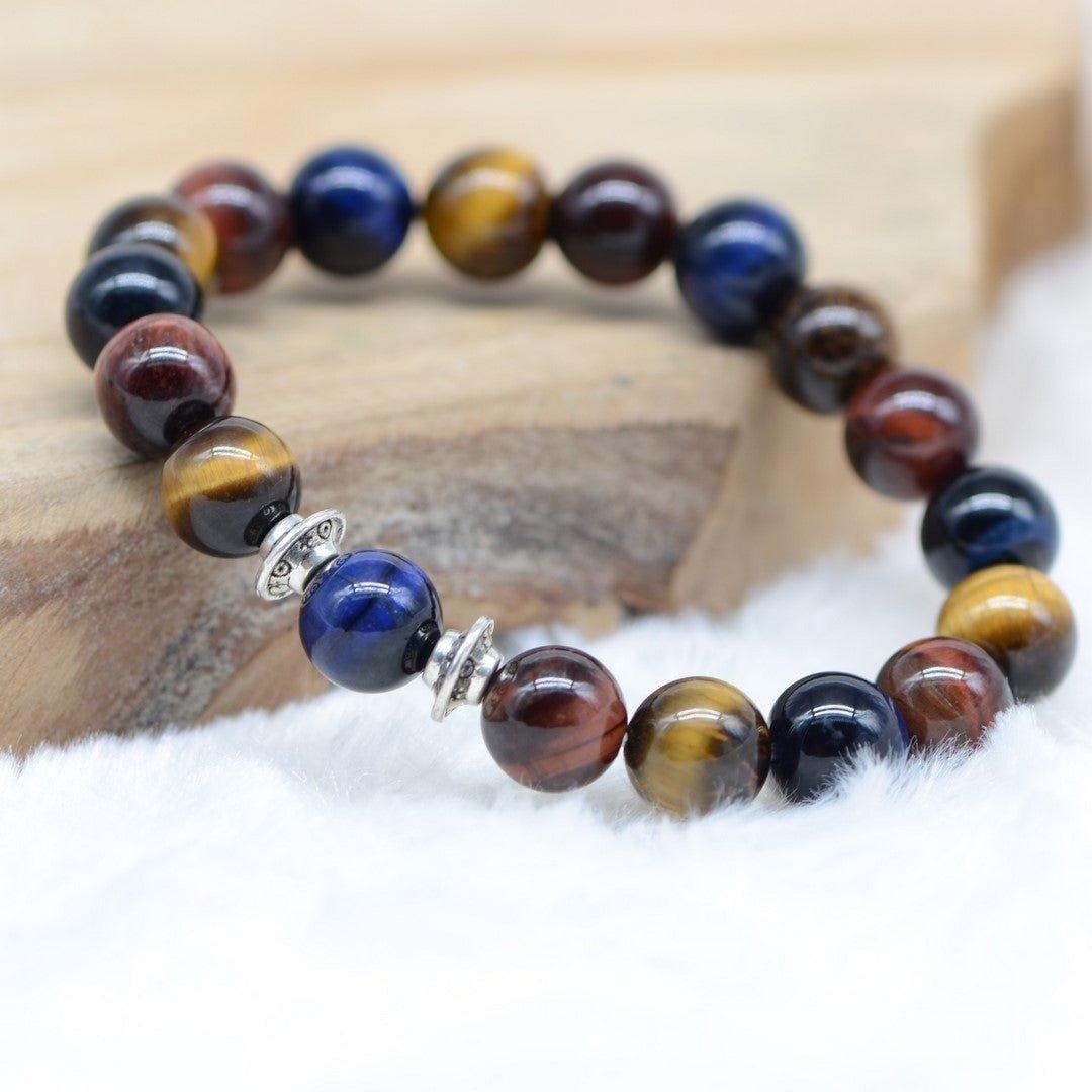 Bracelet "Protection Multicolor" en Oeil-de-Tigre Brun/Rouge/Bleu - lespierresdubienetre
