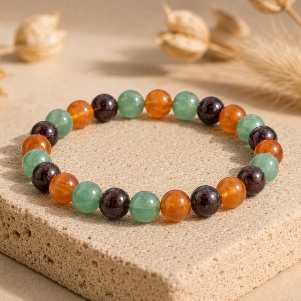 Bracelet "Énergie" Mix en Grenat, Cornaline et Aventurine Verte
