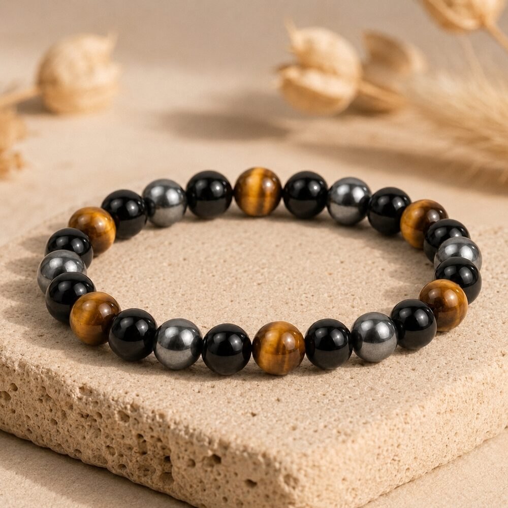 Bracelet "Protection Triple" en Hematite, Oeil-de-Tigre et Obsidienne