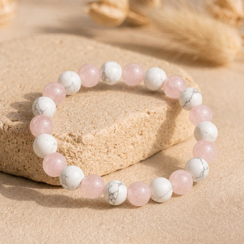 Bracelet "Anti-Stress" Mix en Howlite & Quartz Rose