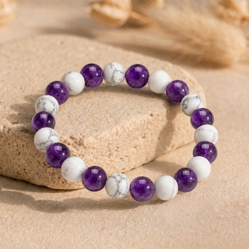 Bracelet "Anti-douleurs" en Howlite et Améthyste