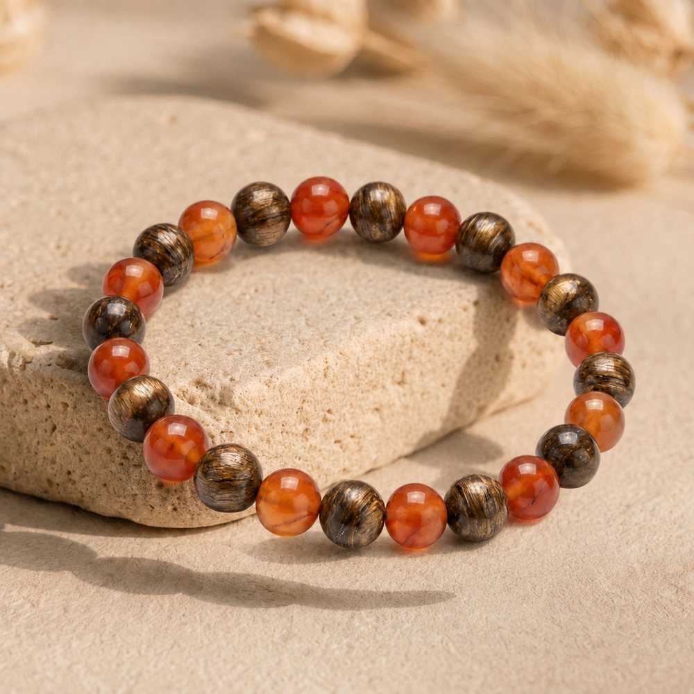 Bracelet "Porte Bonheur" Mix en Bronzite et Cornaline