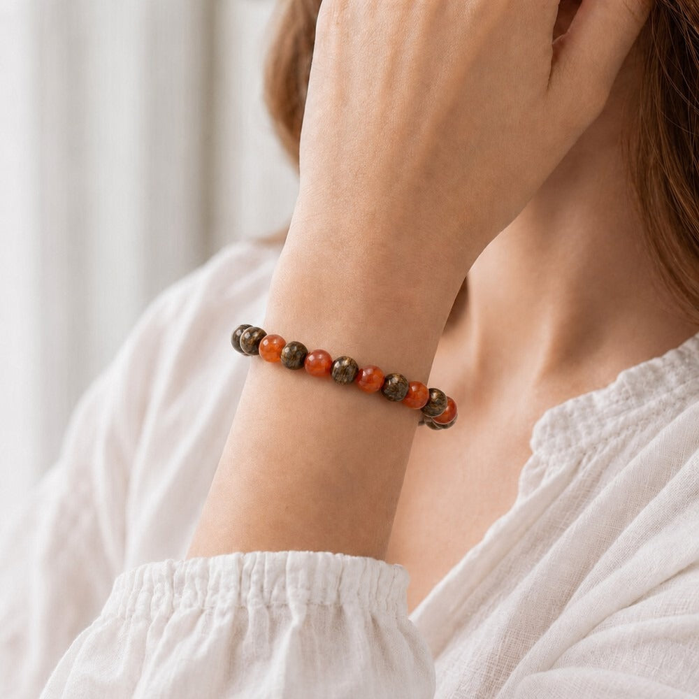 Bracelet "Porte Bonheur" Mix en Bronzite et Cornaline