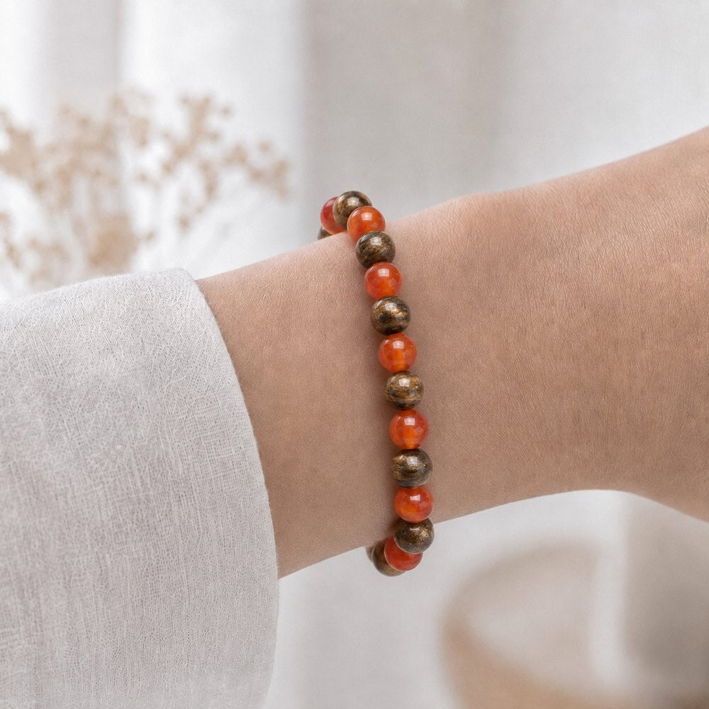 Bracelet "Porte Bonheur" Mix en Bronzite et Cornaline