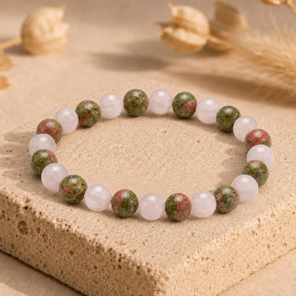 Bracelet "Fertilité" Mix en Quartz Rose & Unakite