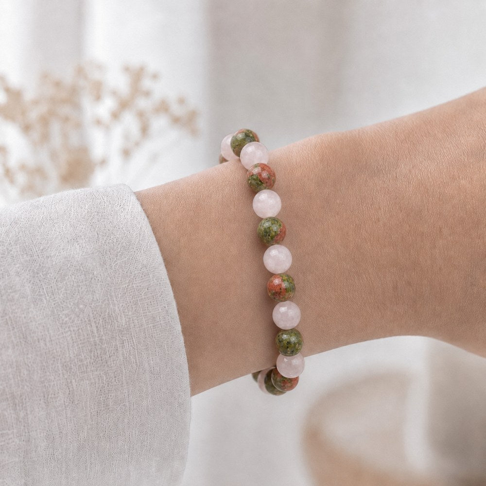 Bracelet "Fertilité" Mix en Quartz Rose & Unakite