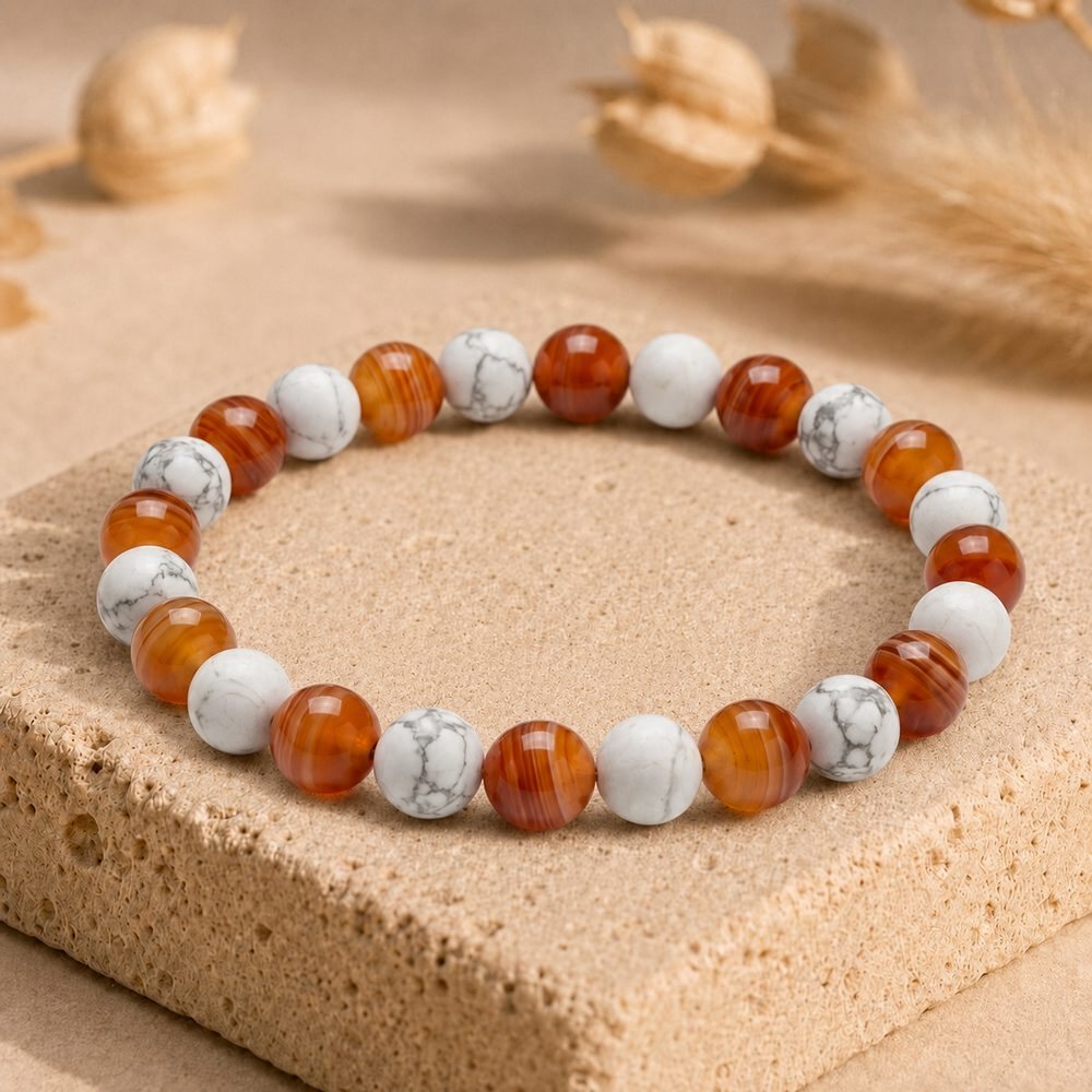 Bracelet "Anti-Tabac" Mix en Howlite & Cornaline