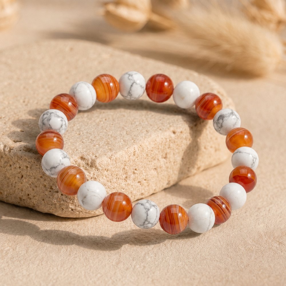 Bracelet "Anti-Tabac" Mix en Howlite & Cornaline
