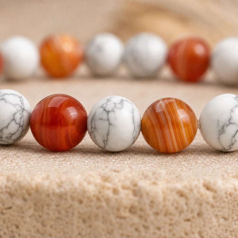 Bracelet "Anti-Tabac" Mix en Howlite & Cornaline