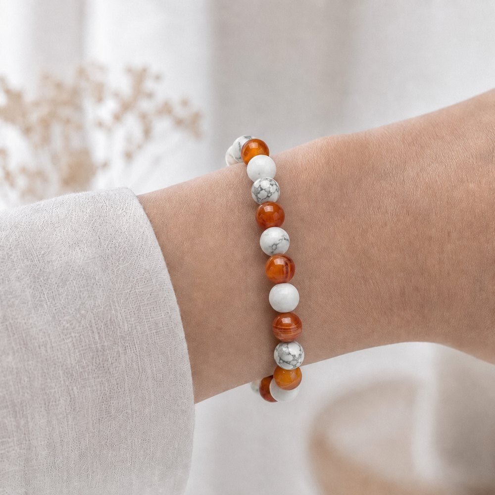 Bracelet "Anti-Tabac" Mix en Howlite & Cornaline