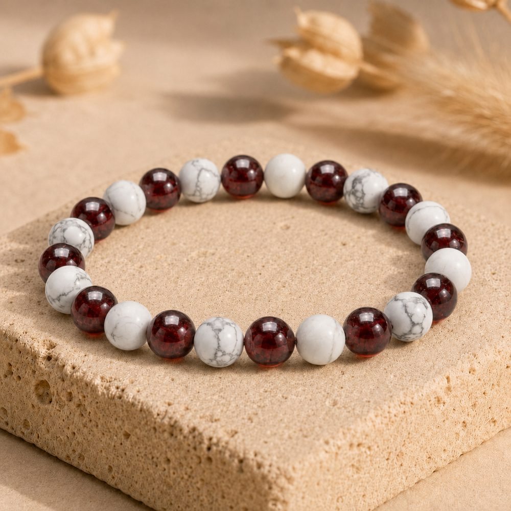 Bracelet "Ménopause" Mix en Howlite & Grenat