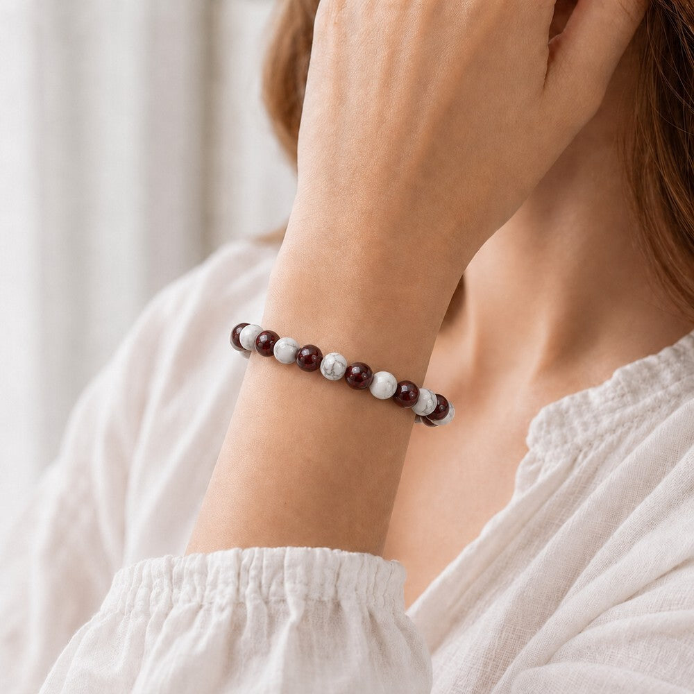 Bracelet "Ménopause" Mix en Howlite & Grenat