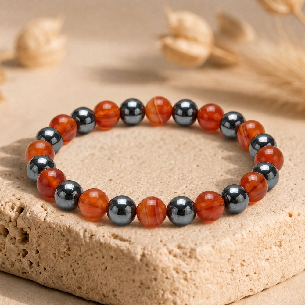 Bracelet "Anti-Fatigue" Mix en Cornaline & Hématite