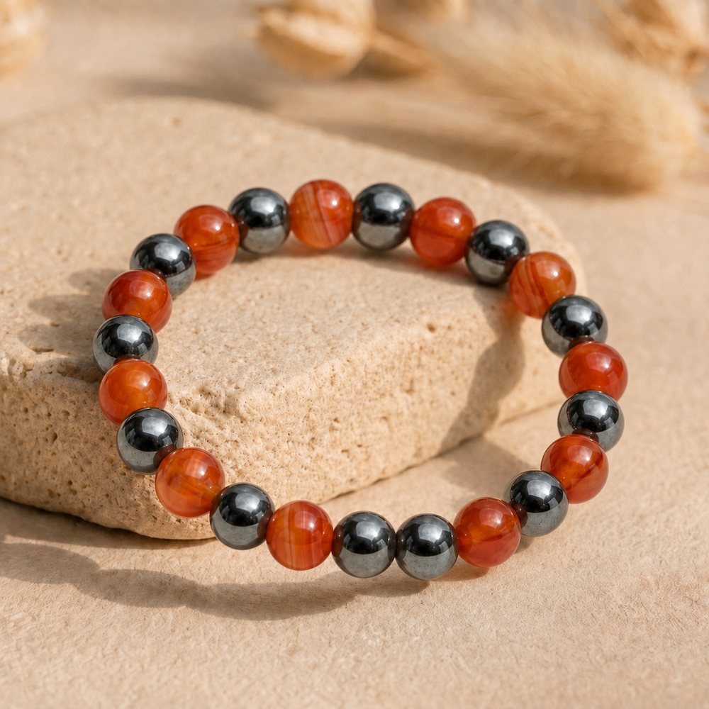 Bracelet "Anti-Fatigue" Mix en Cornaline & Hématite