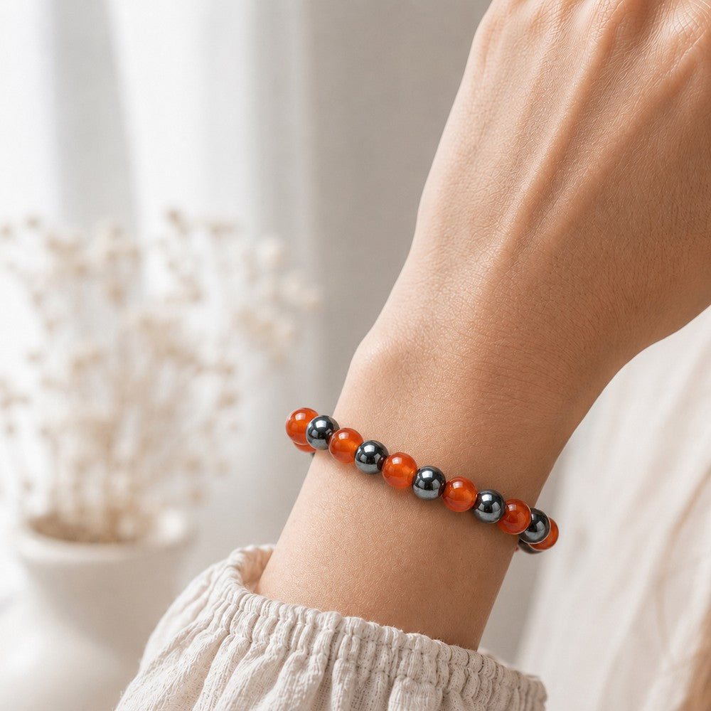 Bracelet "Anti-Fatigue" Mix en Cornaline & Hématite