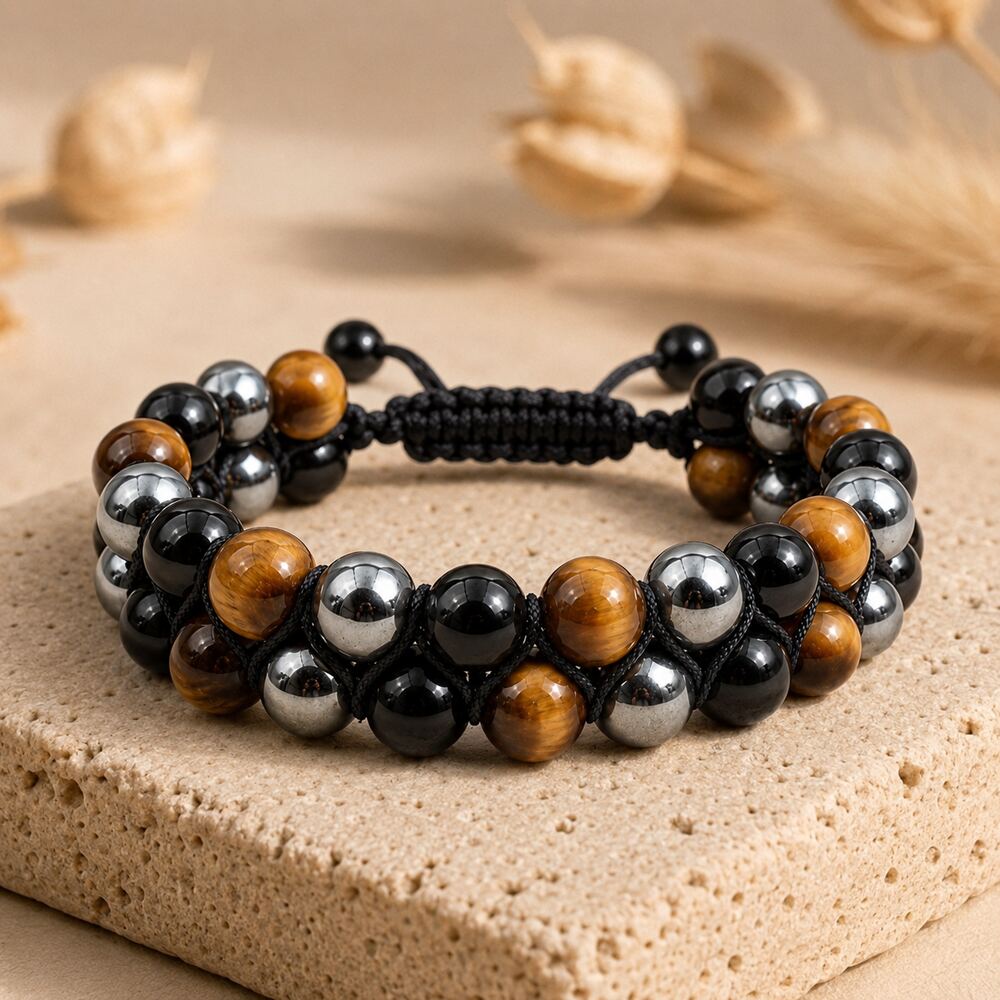 Bracelet "Protection Triple" en Hematite, Oeil-de-Tigre et Obsidienne - Homme 2