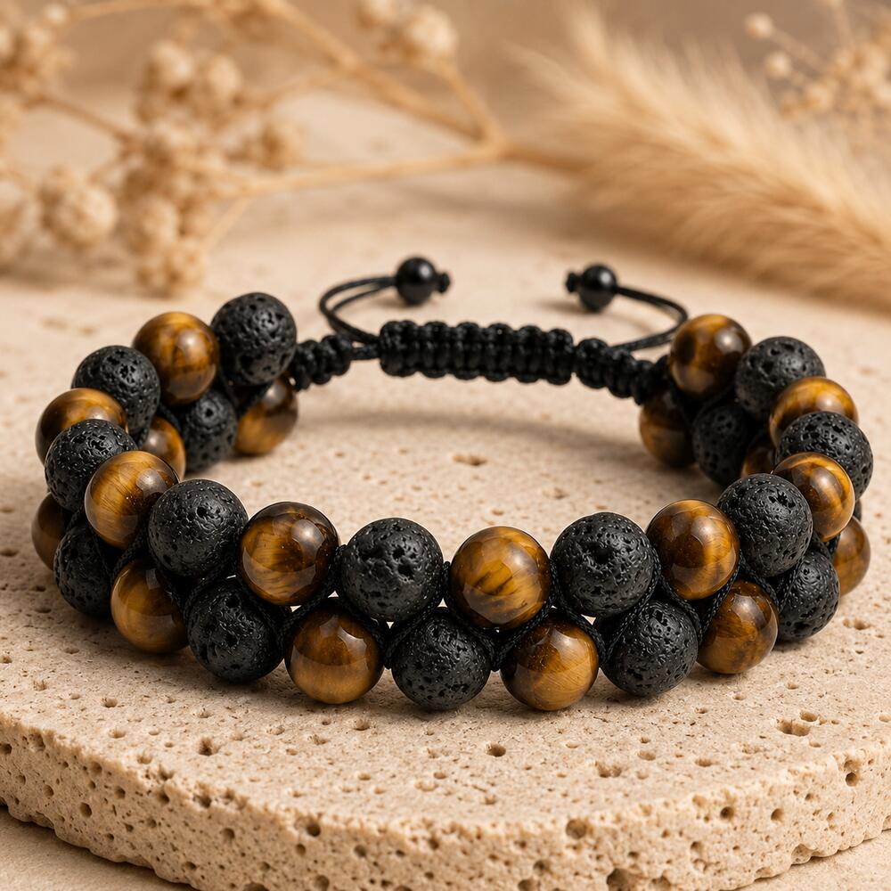 Bracelet "Protection et Confiance" en Oeil-de-Tigre & Pierre de Lave - Homme