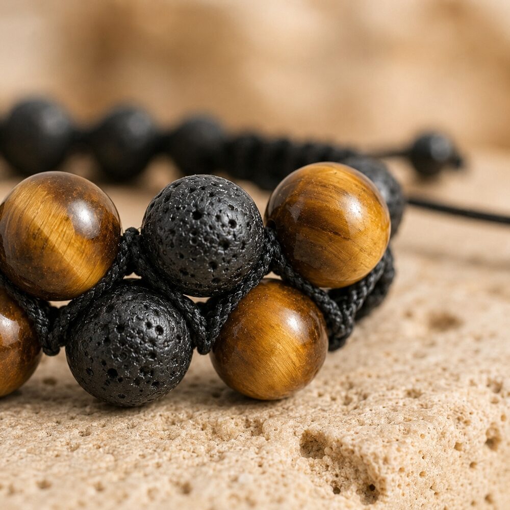 Bracelet "Protection et Confiance" en Oeil-de-Tigre & Pierre de Lave - Homme