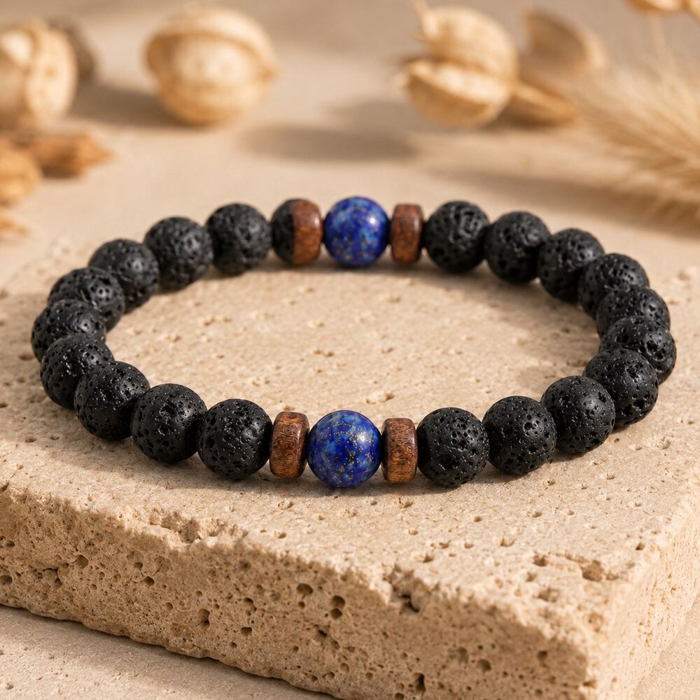 Bracelet "Contrôle & Reconstruction" en Lapis Lazuli & Pierre de Lave Homme