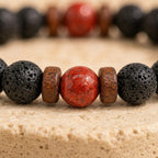 Bracelet "Protecteur & Reconstruction" en Jaspe Rouge & Pierre de Lave Homme
