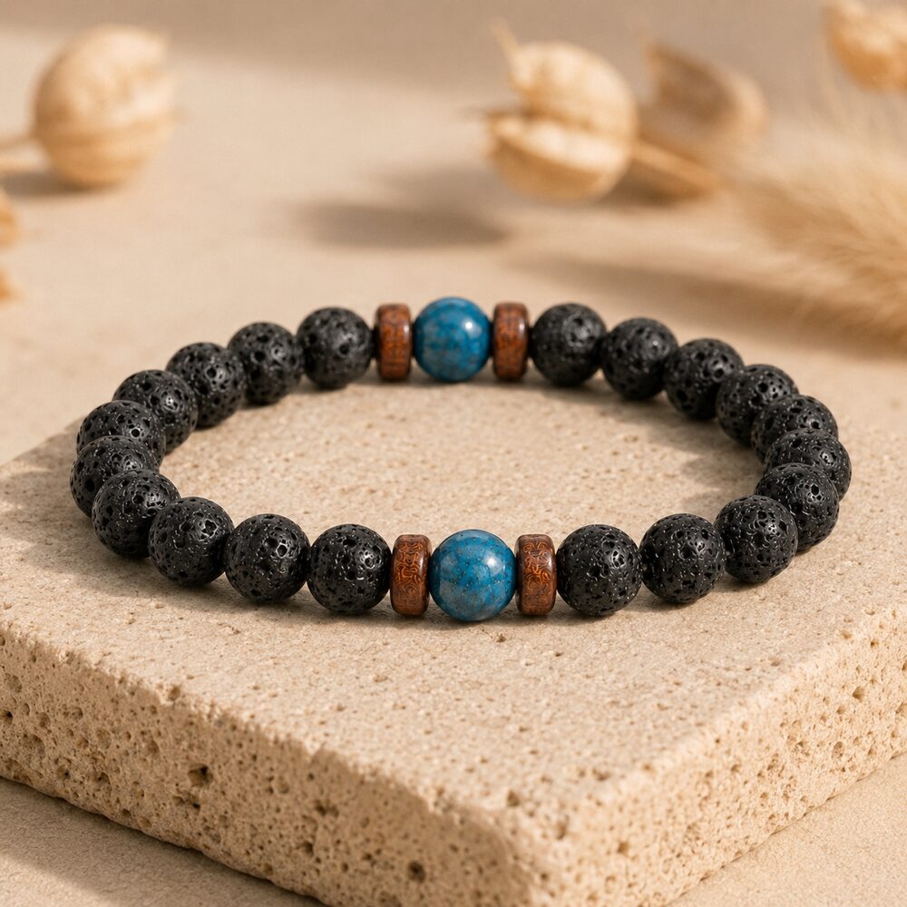 Bracelet "Motivation & Réussite" en Apatite & Pierre de Lave