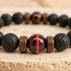 Bracelet "Force & Reconstruction" en Oeil de Taureau & Pierre de Lave Homme