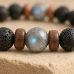 Bracelet "Protection & Reconstruction" en Labradorite & Pierre de Lave Homme