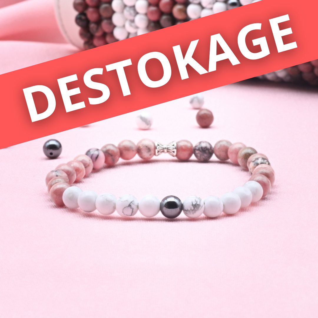 Bracelet "Énergie & Bien-Être" en Rhodonite, Howlite et Hématite