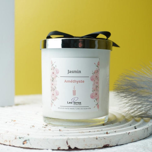 Bougie "Jasmin" en Améthyste - lespierresdubienetre