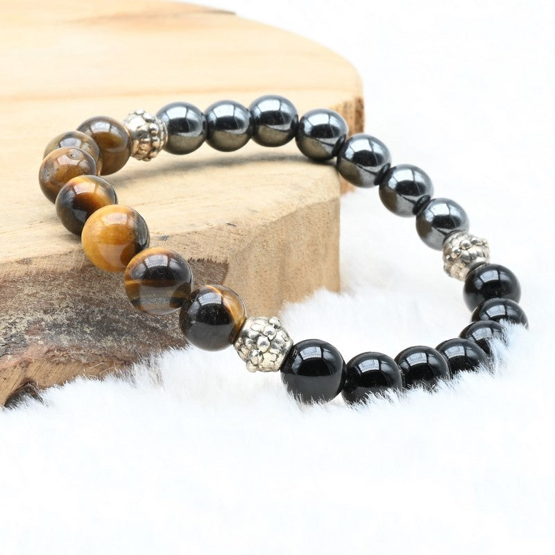 Bracelet "Protection Triple" en Hematite, Oeil-de-Tigre et Obsidienne Nouveau