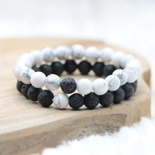 Bracelet "Duo Amour & Distance" en Howlite & Pierre de Lave - lespierresdubienetre