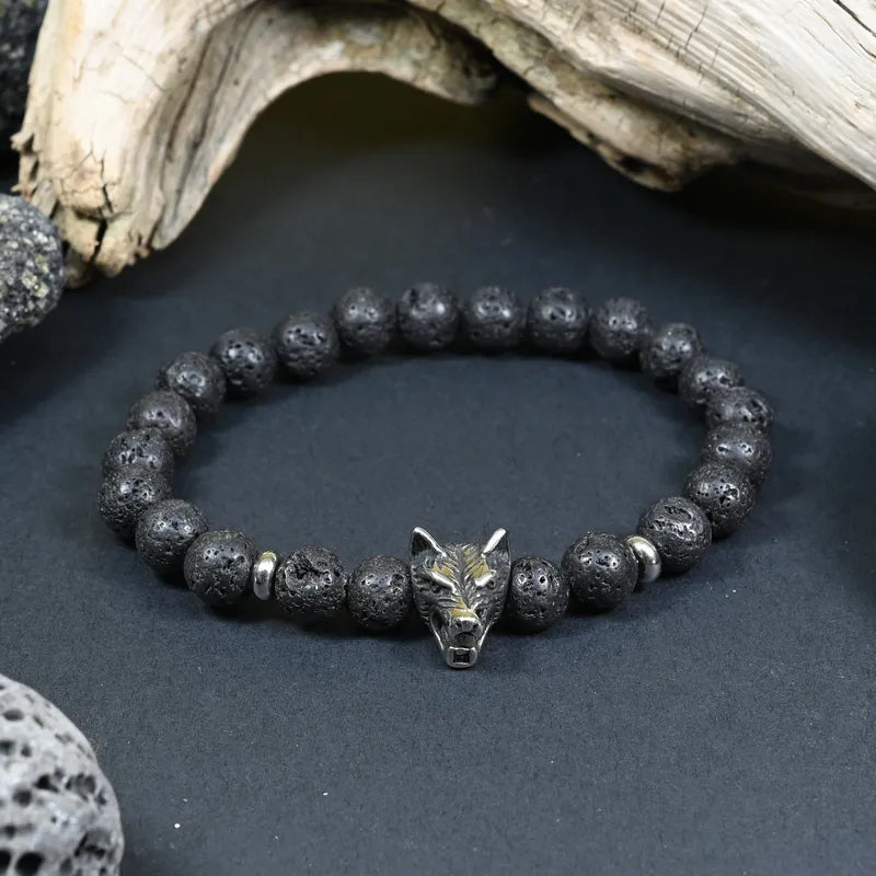 Bracelet Homme Pierre de Lave - Ancrage, Instinct & Force Loup