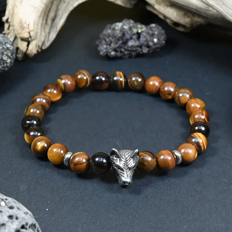 Bracelet Homme Oeil de Tigre - Courage, Instinct & Protection Loup