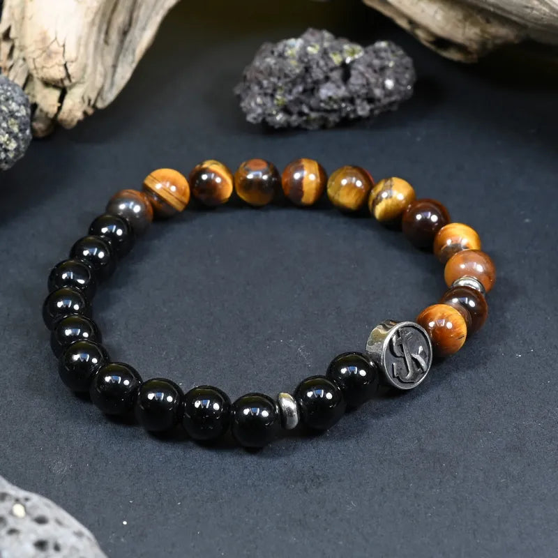 Bracelet Homme Onyx et Oeil de Tigre - Protection et Maîtrise Marin