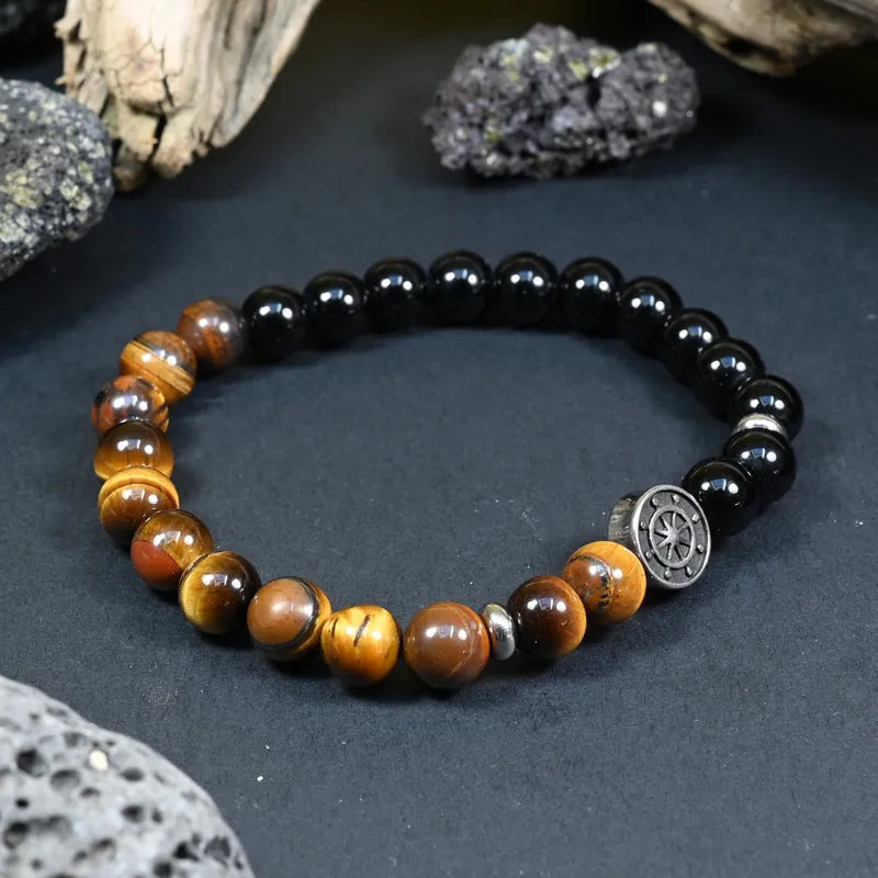 Bracelet Homme Onyx et Oeil de Tigre - Protection et Maîtrise Marin