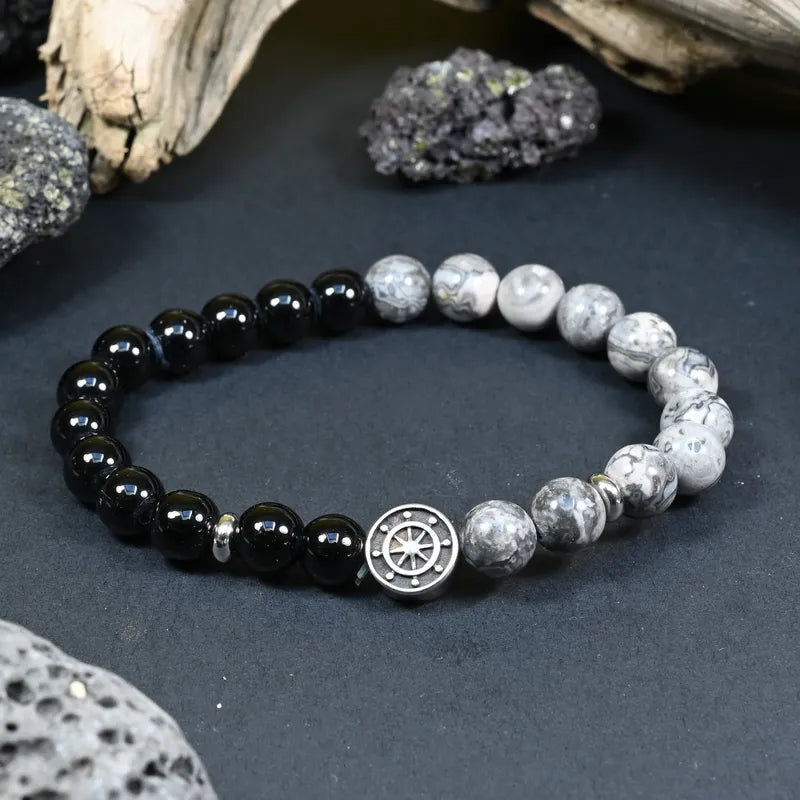 Bracelet Homme Onyx et Jaspe Gris - Maîtrise et Stabilité Marin